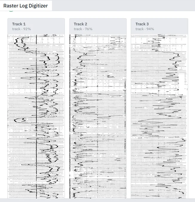 Individual log tracks split out of the scan, each with its own confidence score