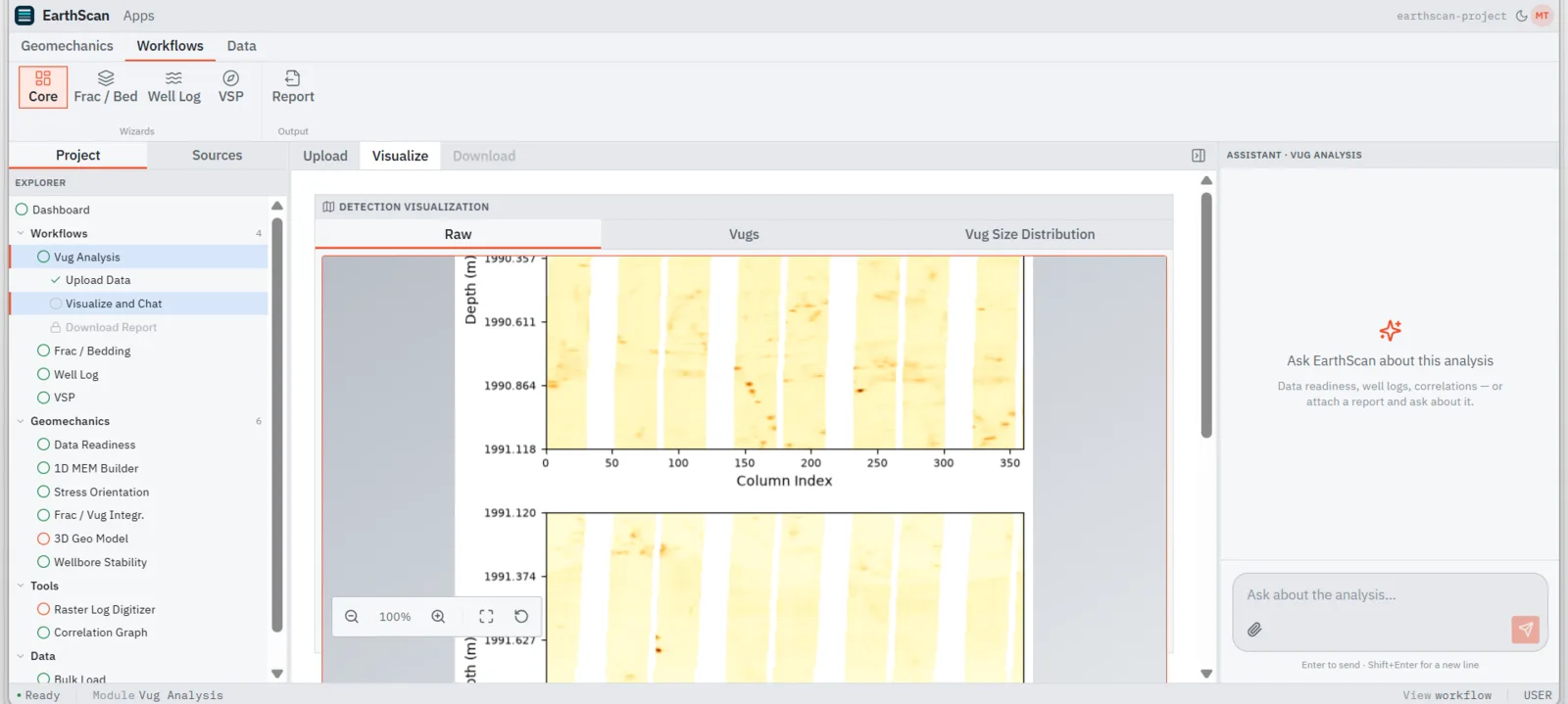 Raw FMI borehole image log, the input the detection engine reads