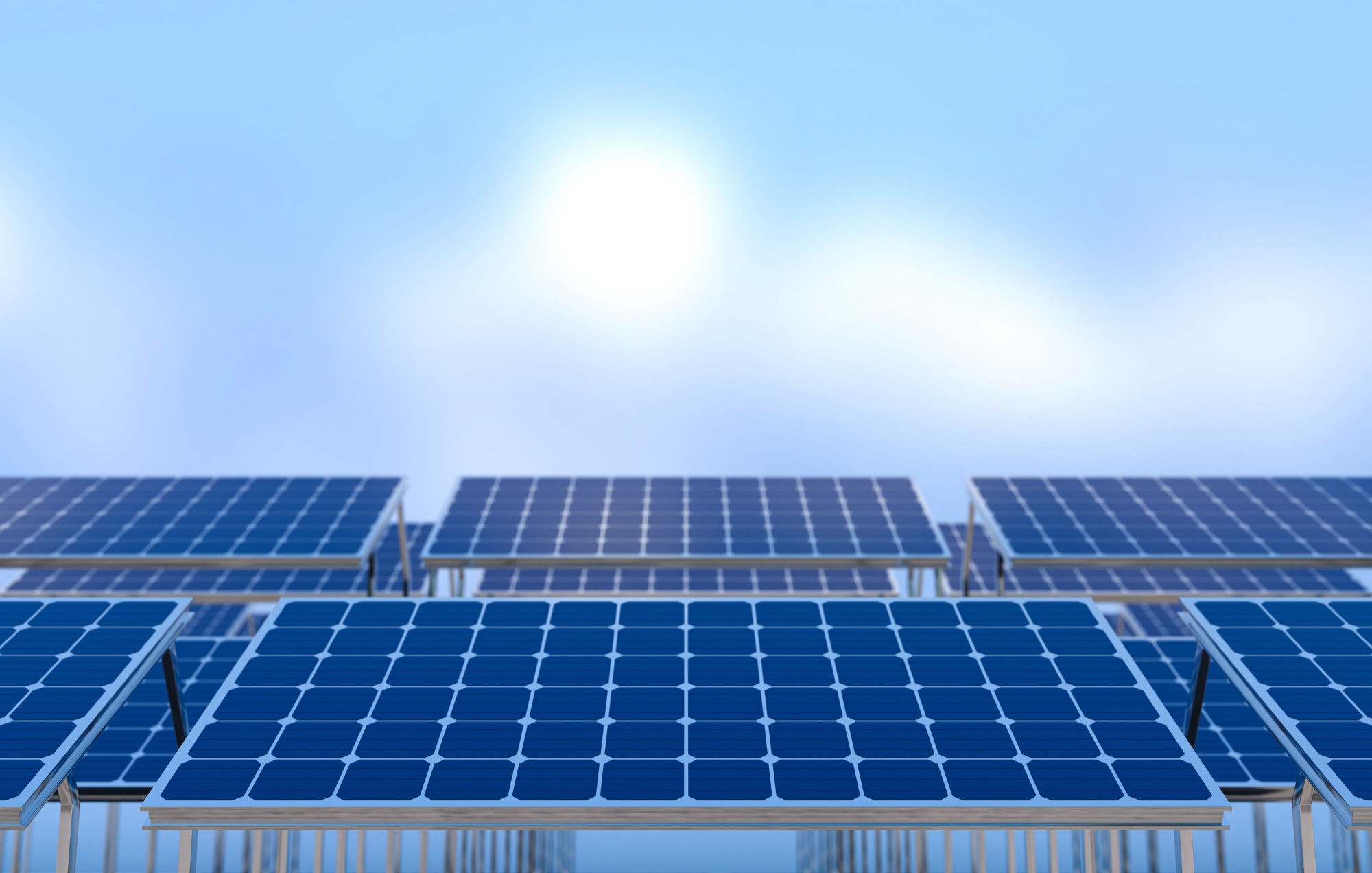 Solar panel array in bright sunlight